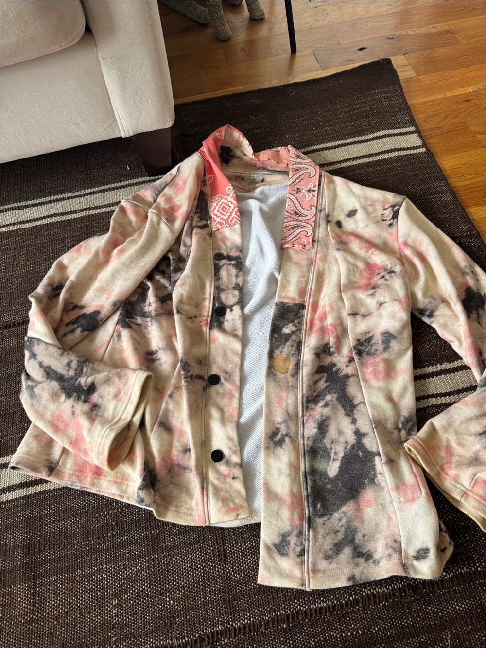 Kapital Tie-Dye Cardigan in Cream, Pink & Black